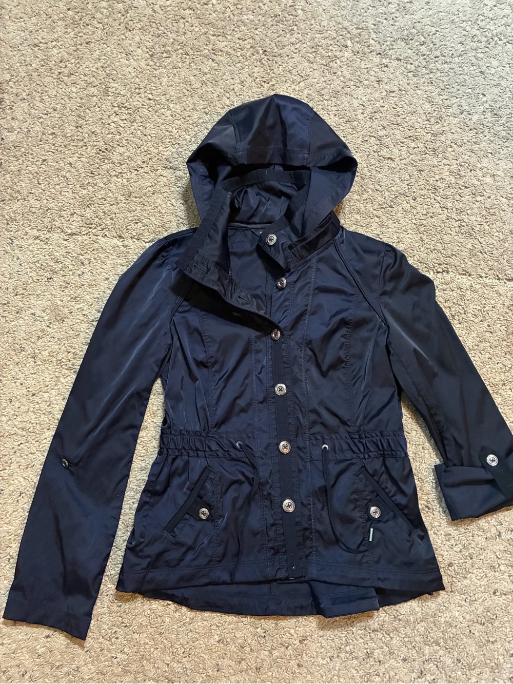 White House Black Market Navy Hooded Utility Jacket